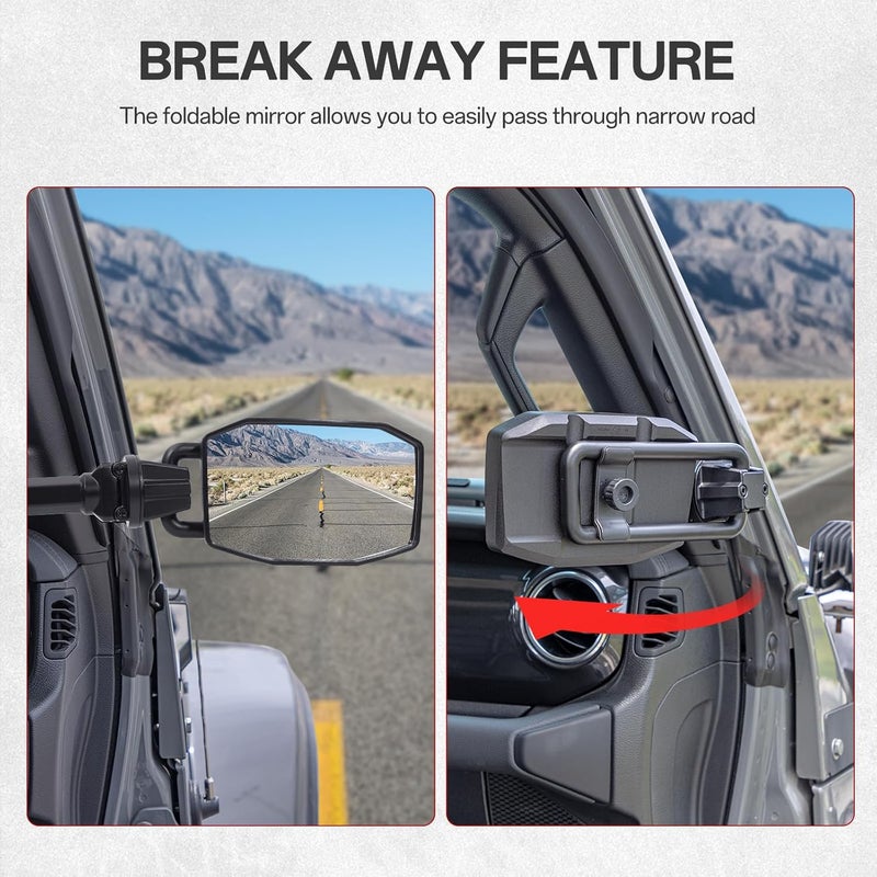 GEVINFA Upgraded Mirrors Doors Off Compatible with Jeep Wrangler JL JLU and Gladiator JT 2024-2026, Quick Release JL Mirror, No Wobble & Quick Removal knob(Not Fit 1986-2023) Patented - Image 5